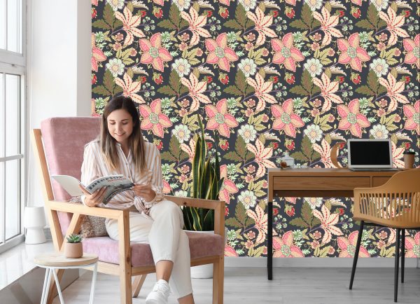 Behang Vintage Bloemen Met Bladeren - Afbeelding 7