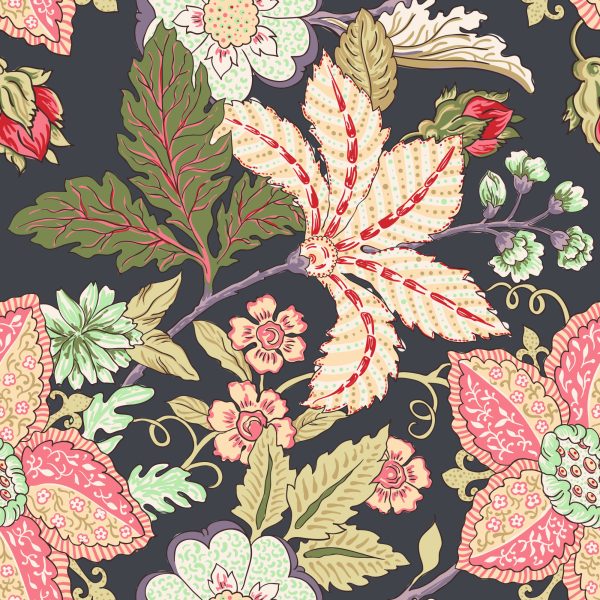 Behang Vintage Bloemen Met Bladeren - Afbeelding 2
