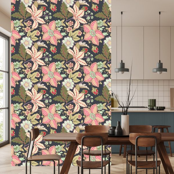 Behang Vintage Bloemen Met Bladeren - Afbeelding 4