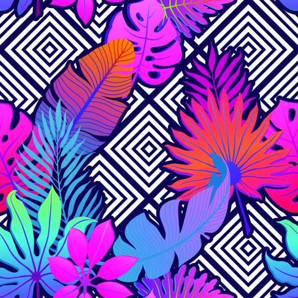 Behang Bladeren Op Geometrische Patronen - Afbeelding 2