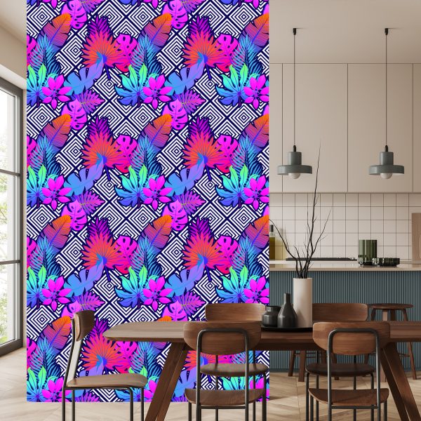 Behang Bladeren Op Geometrische Patronen - Afbeelding 4