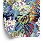 Behang Monstera Bladeren Met Bloemen