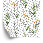 Behang Witte Bladeren Met Bloemen