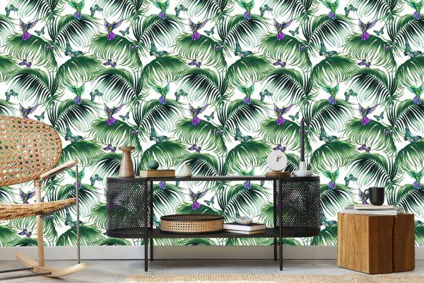 Behang Palmbladeren Met Vogels - Afbeelding 5