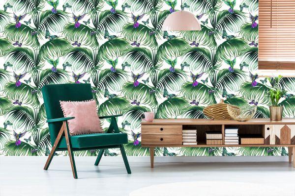 Behang Palmbladeren Met Vogels - Afbeelding 6