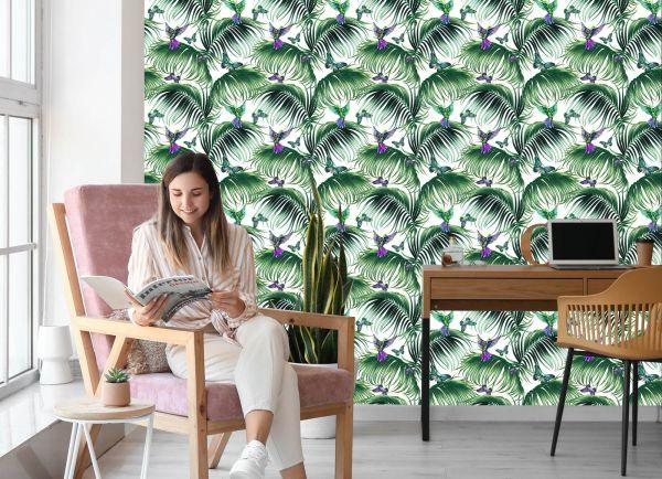 Behang Palmbladeren Met Vogels - Afbeelding 7