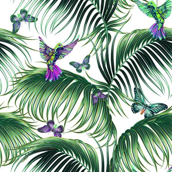 Behang Palmbladeren Met Vogels - Afbeelding 2