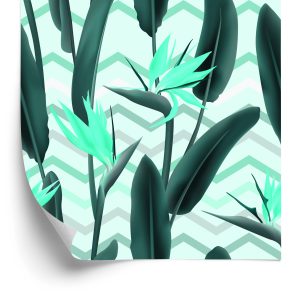 Behang Moderne Bladeren Met Bloemen