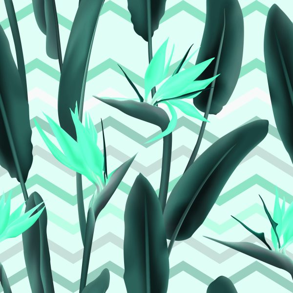 Behang Moderne Bladeren Met Bloemen - Afbeelding 2