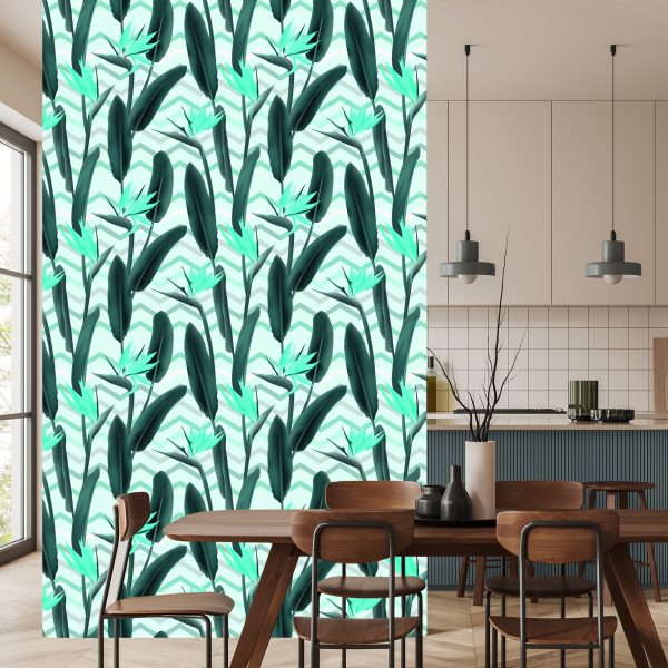 Behang Moderne Bladeren Met Bloemen - Afbeelding 4