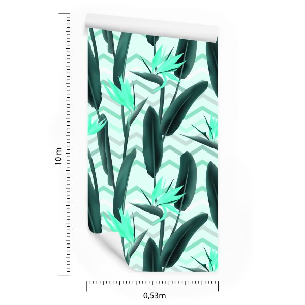 Behang Moderne Bladeren Met Bloemen - Afbeelding 8