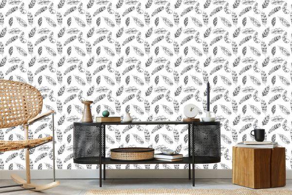 Behang Zwarte En Witte Veren - Afbeelding 5