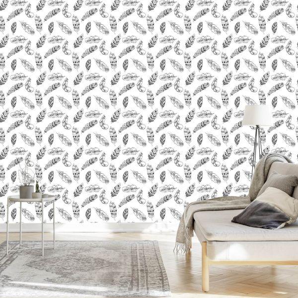 Behang Zwarte En Witte Veren - Afbeelding 3