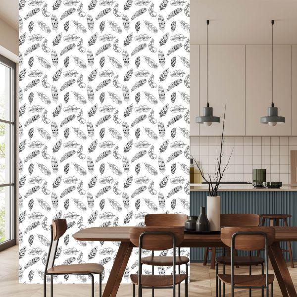 Behang Zwarte En Witte Veren - Afbeelding 4