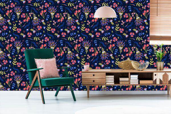 Behang Wilde Bloemen In Boho-Stijl - Afbeelding 6