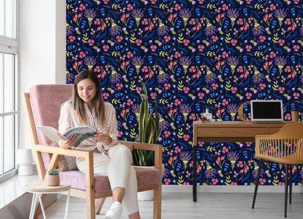 Behang Wilde Bloemen In Boho-Stijl - Afbeelding 7