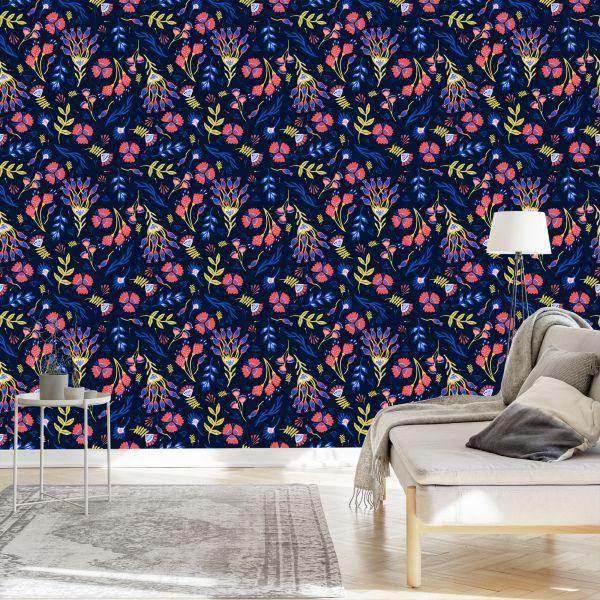 Behang Wilde Bloemen In Boho-Stijl - Afbeelding 3