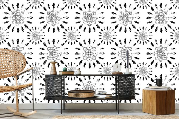 Behang Zwart-Wit Indiase Patronen - Afbeelding 5