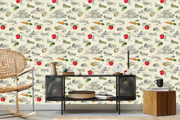 Behang Vintage Groenteboeket - Afbeelding 5