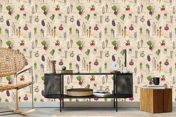 Behang Tekeningen Van Groenten In Vintage Stijl - Afbeelding 5