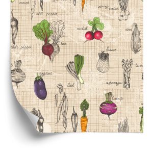 Behang Tekeningen Van Groenten In Vintage Stijl