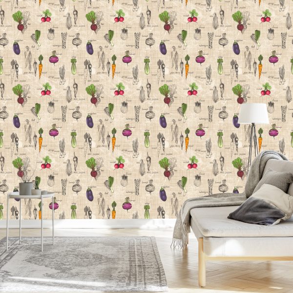 Behang Tekeningen Van Groenten In Vintage Stijl - Afbeelding 3