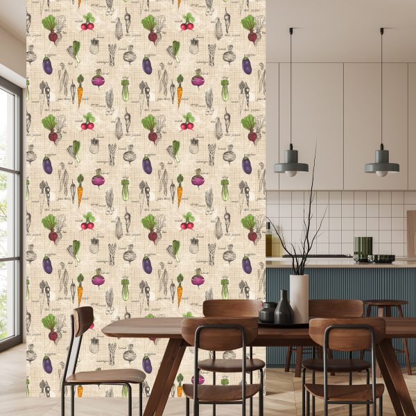 Behang Tekeningen Van Groenten In Vintage Stijl - Afbeelding 4