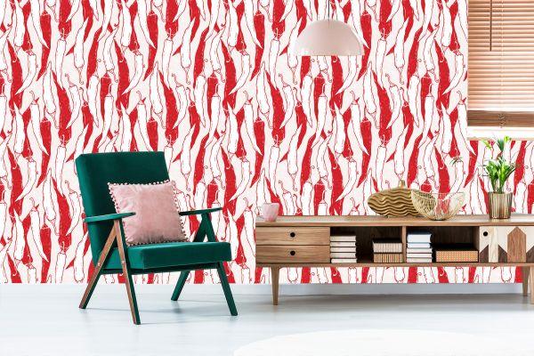 Behang Witte En Rode Chilipepers - Afbeelding 6