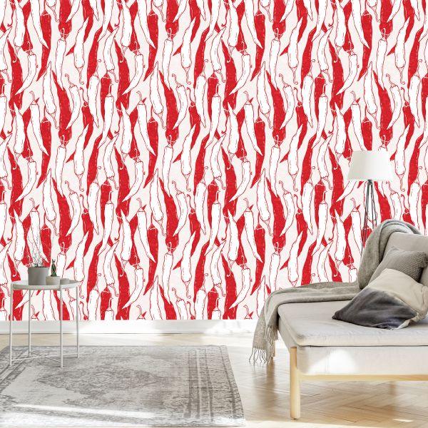 Behang Witte En Rode Chilipepers - Afbeelding 3