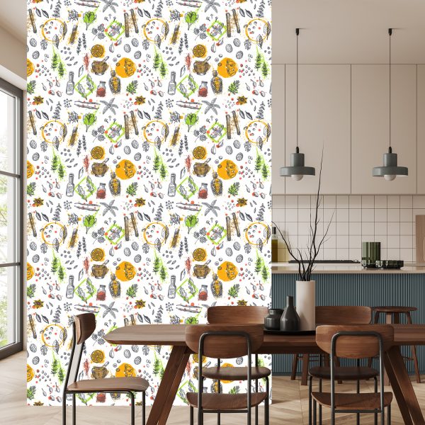 Behang Chilipepers Met Kruiden - Afbeelding 4