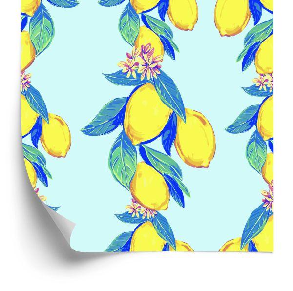 Behang Citroenen Met Bladeren En Bloemen