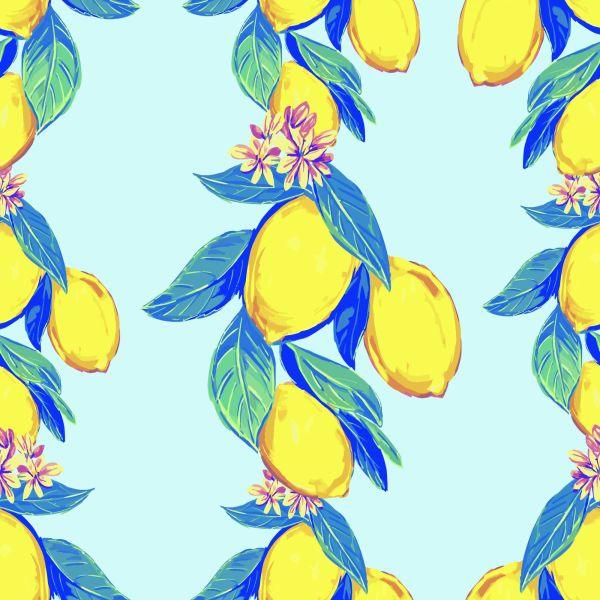 Behang Citroenen Met Bladeren En Bloemen - Afbeelding 2