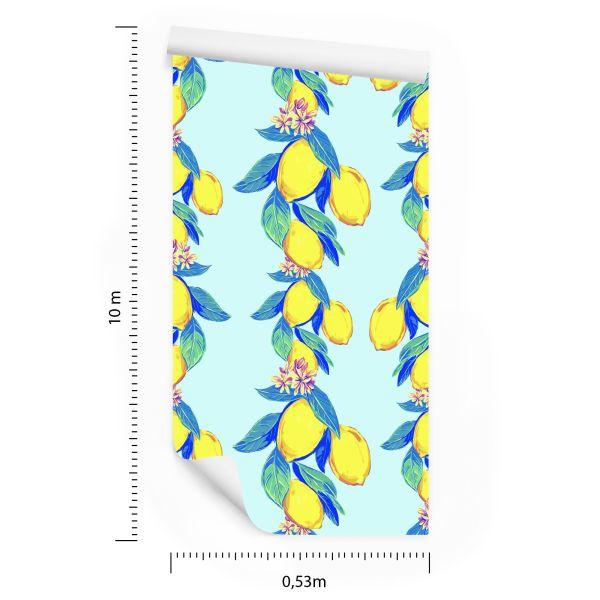 Behang Citroenen Met Bladeren En Bloemen - Afbeelding 8