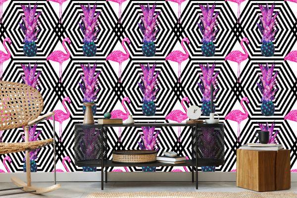 Behang Ananas En Flamingo's - Afbeelding 5