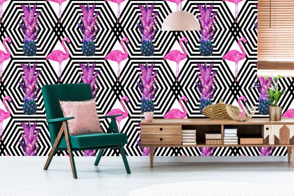 Behang Ananas En Flamingo's - Afbeelding 6