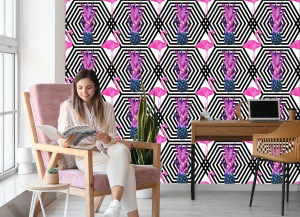 Behang Ananas En Flamingo's - Afbeelding 7