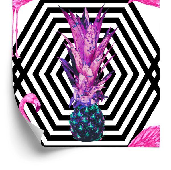 Behang Ananas En Flamingo's