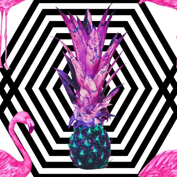 Behang Ananas En Flamingo's - Afbeelding 2