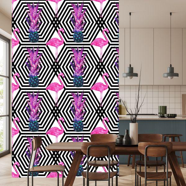 Behang Ananas En Flamingo's - Afbeelding 4