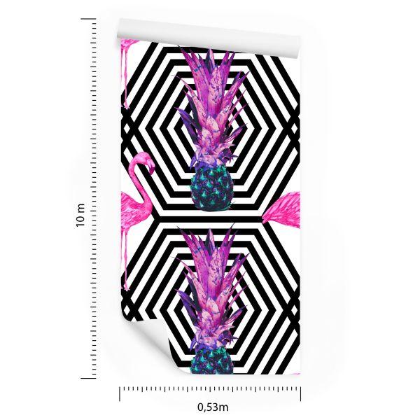 Behang Ananas En Flamingo's - Afbeelding 8