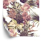 Behang Ananas Met Monstera Bladeren En Bloemen