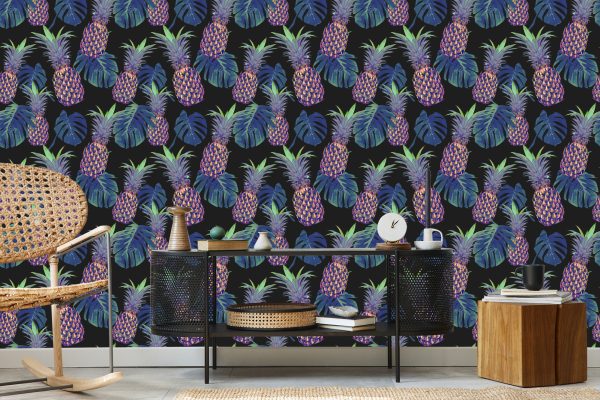 Behang Ananas Met Monstera Bladeren - Afbeelding 5