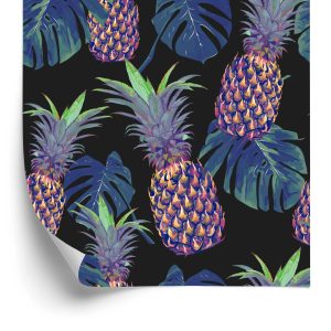 Behang Ananas Met Monstera Bladeren