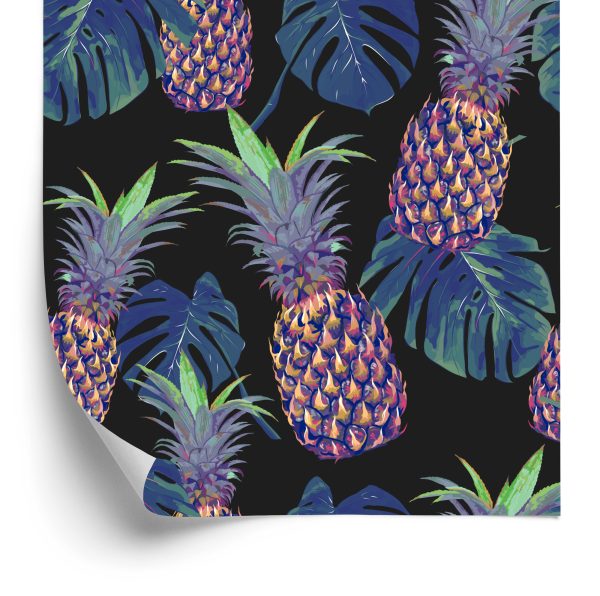 Behang Ananas Met Monstera Bladeren
