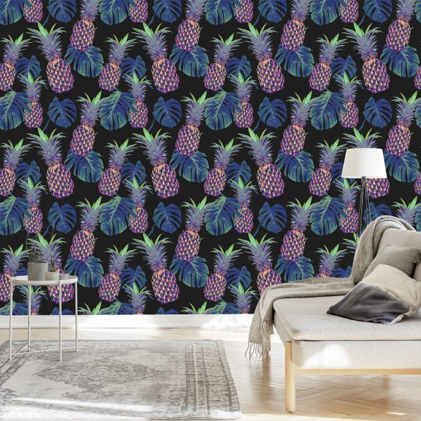 Behang Ananas Met Monstera Bladeren - Afbeelding 3