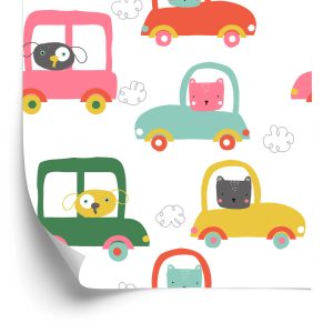 Behang Voor Kinderen - Grappige Dieren En Speelgoedauto's