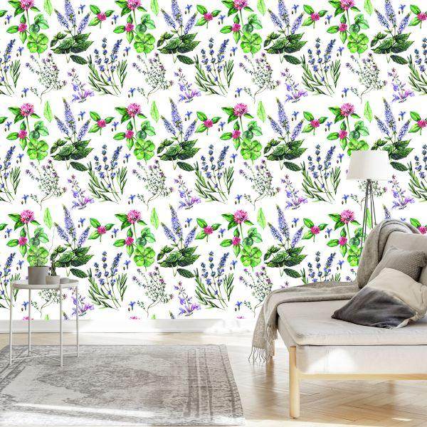 Behang Lavendel Met Klaver - Afbeelding 3