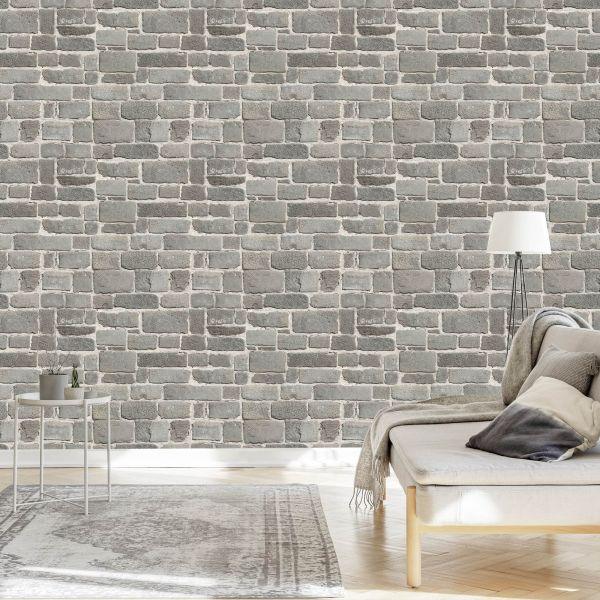 Behang Grijze Bakstenen Muur - Afbeelding 3