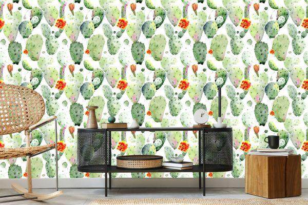 Behang Cactussen Met Vlekjes En Bloemen - Afbeelding 5