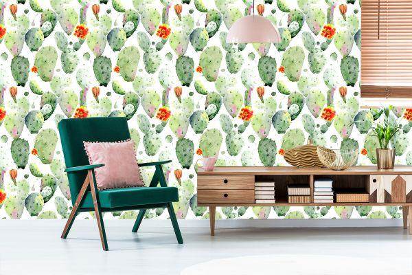 Behang Cactussen Met Vlekjes En Bloemen - Afbeelding 6
